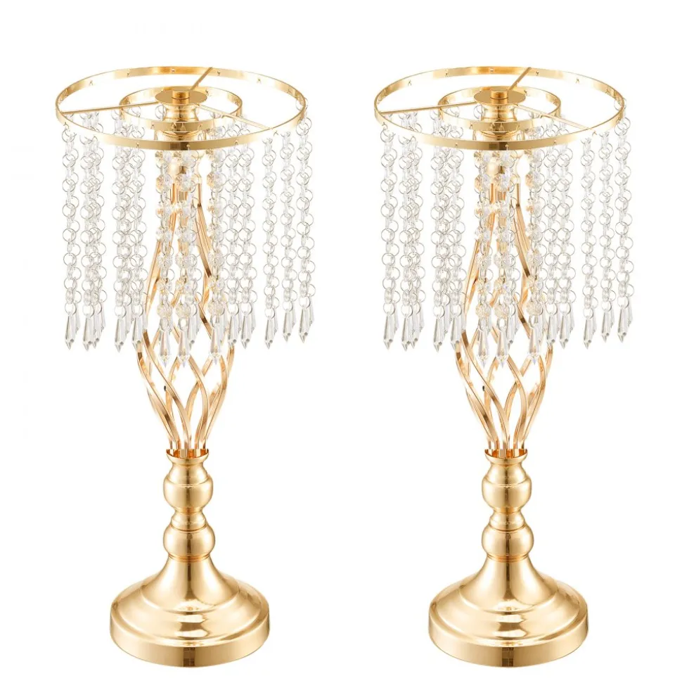 VEVOR 12PCS 49cm/19.3” Tall Crystal Wedding Flower Stand, Metal Wedding Centerpiece Vase, Gold Flower Holders Floral Display Rack for Tables Wedding Dinner Party, Ceremony Birthday Event Decor