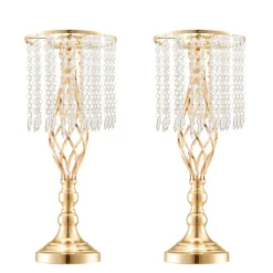 VEVOR 12PCS 49cm/19.3” Tall Crystal Wedding Flower Stand, Metal Wedding Centerpiece Vase, Gold Flower Holders Floral Display Rack for Tables Wedding Dinner Party, Ceremony Birthday Event Decor