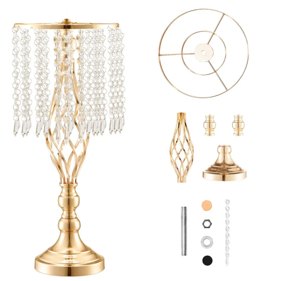 VEVOR 12PCS 49cm/19.3” Tall Crystal Wedding Flower Stand, Metal Wedding Centerpiece Vase, Gold Flower Holders Floral Display Rack for Tables Wedding Dinner Party, Ceremony Birthday Event Decor