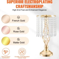 VEVOR 20PCS 43cm/16.9” Tall Crystal Wedding Flower Stand, Metal Wedding Centerpiece Vase, Gold Flower Holders Floral Display Rack for Tables Wedding Dinner Party, Ceremony Birthday Event Decor