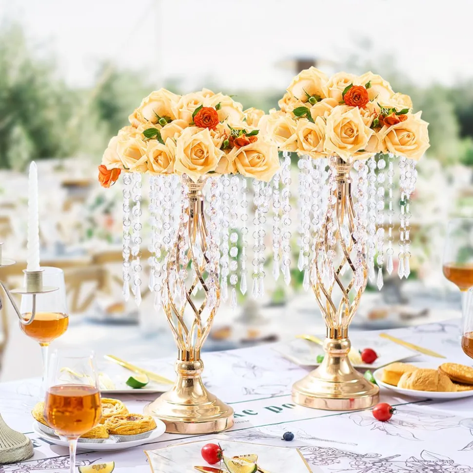 VEVOR 20PCS 43cm/16.9” Tall Crystal Wedding Flower Stand, Metal Wedding Centerpiece Vase, Gold Flower Holders Floral Display Rack for Tables Wedding Dinner Party, Ceremony Birthday Event Decor