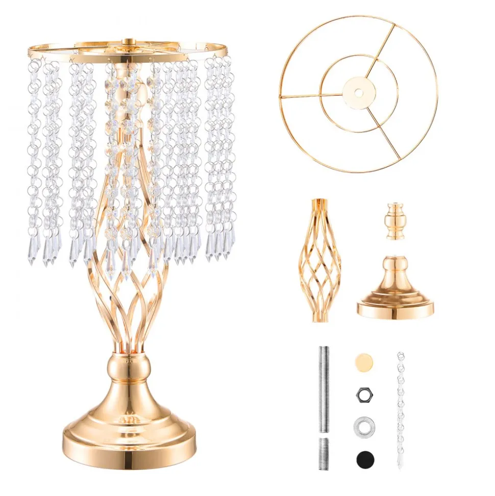 VEVOR 20PCS 43cm/16.9” Tall Crystal Wedding Flower Stand, Metal Wedding Centerpiece Vase, Gold Flower Holders Floral Display Rack for Tables Wedding Dinner Party, Ceremony Birthday Event Decor