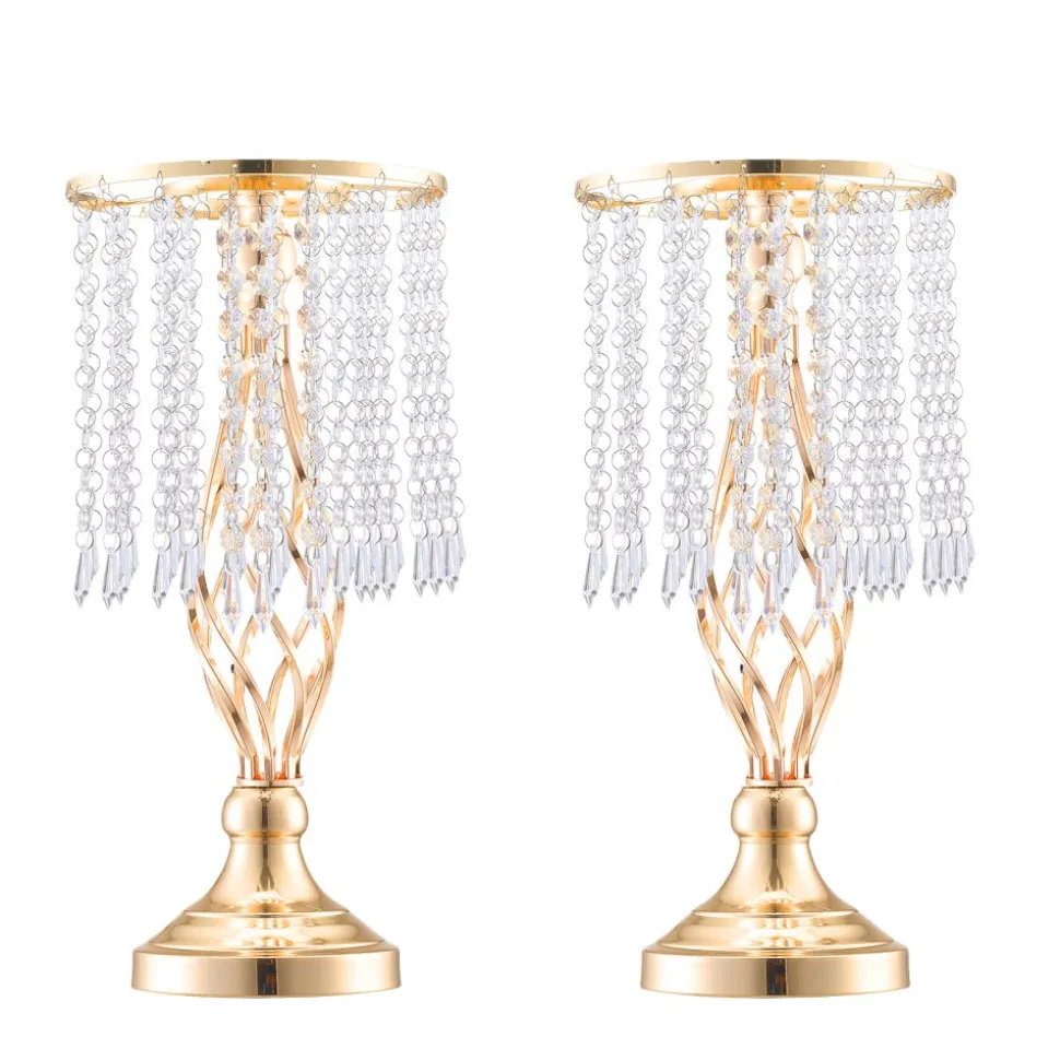 VEVOR 20PCS 43cm/16.9” Tall Crystal Wedding Flower Stand, Metal Wedding Centerpiece Vase, Gold Flower Holders Floral Display Rack for Tables Wedding Dinner Party, Ceremony Birthday Event Decor