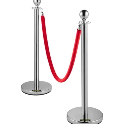 VEVOR 6 PCS Crowd Control Stanchion, Silver Stanchions Posts Stainless Steel Stanchion Queue Post Red Rope Retractable 38In for Both Indoor and Outdoor use.
