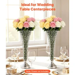 VEVOR 4 PCS Crystal Wedding Flower Vase, 20 in Tall Flower Table Centerpieces, Crystal Cylinder Banquet Vases Easy Installation, Versatile Arrangement Stand for Party Events Room Home Decor, Silver