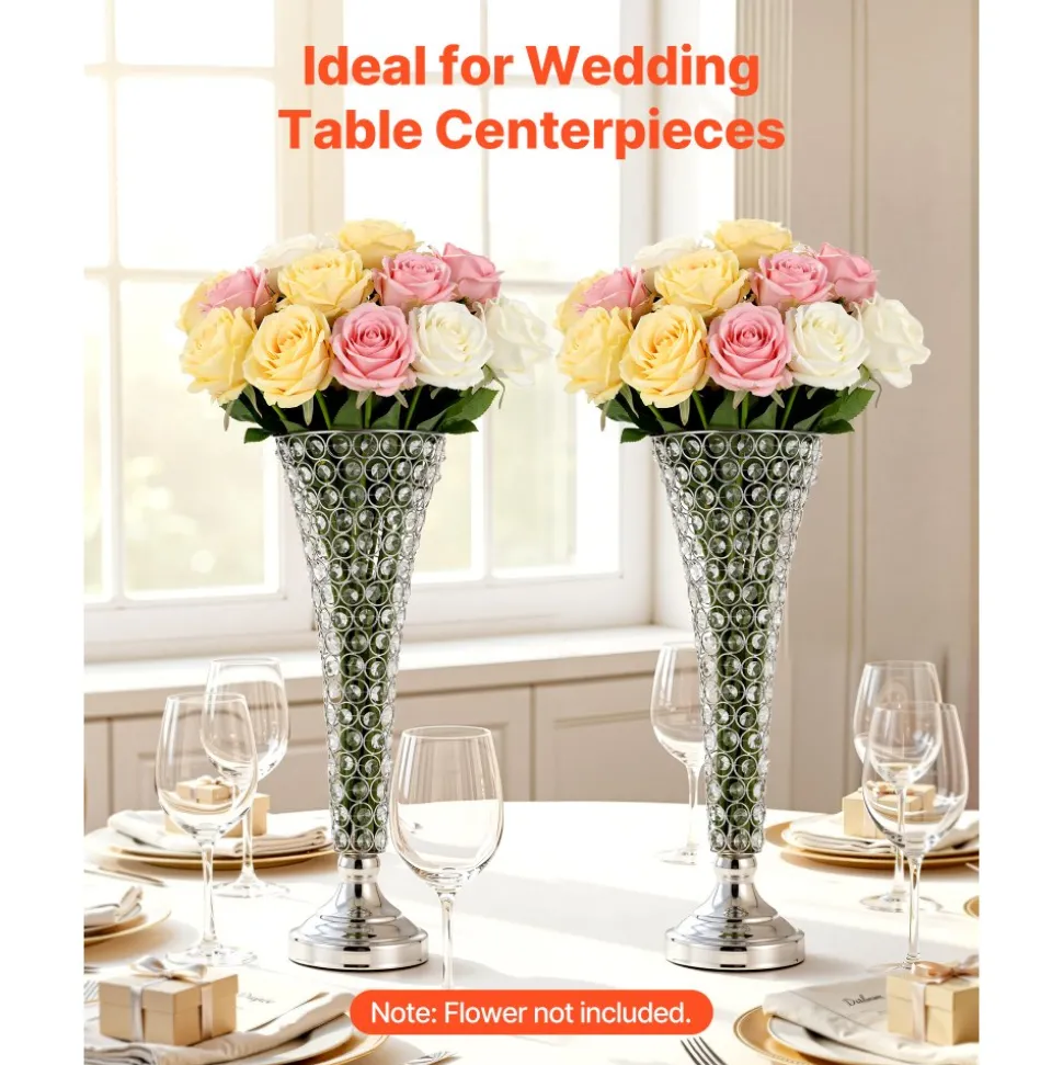 VEVOR 4 PCS Crystal Wedding Flower Vase, 20 in Tall Flower Table Centerpieces, Crystal Cylinder Banquet Vases Easy Installation, Versatile Arrangement Stand for Party Events Room Home Decor, Silver