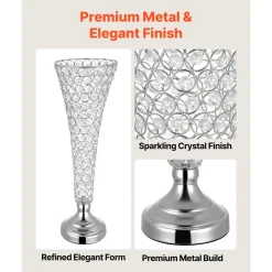 VEVOR 4 PCS Crystal Wedding Flower Vase, 20 in Tall Flower Table Centerpieces, Crystal Cylinder Banquet Vases Easy Installation, Versatile Arrangement Stand for Party Events Room Home Decor, Silver