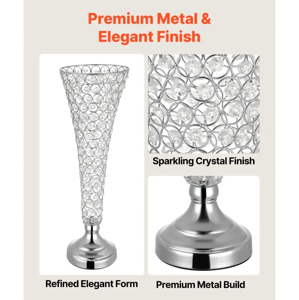 VEVOR 4 PCS Crystal Wedding Flower Vase, 20 in Tall Flower Table Centerpieces, Crystal Cylinder Banquet Vases Easy Installation, Versatile Arrangement Stand for Party Events Room Home Decor, Silver