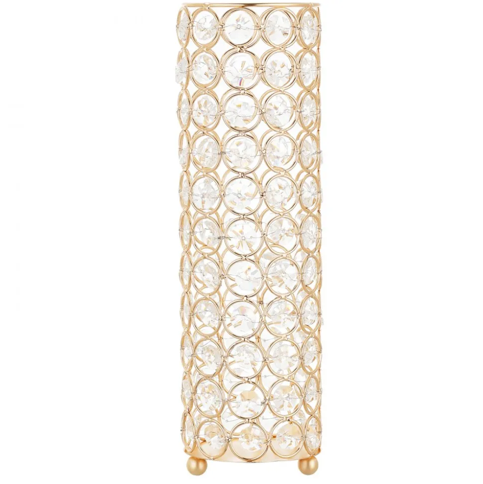 VEVOR 16 PCS Crystal Wedding Flower Vase, 10.24 in Tall Flower Table Centerpieces, Crystal Cylinder Banquet Vases Easy Installation, Versatile Arrangement Stand for Party Events Room Home Decor, Gold