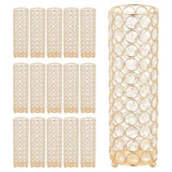 VEVOR 16 PCS Crystal Wedding Flower Vase, 10.24 in Tall Flower Table Centerpieces, Crystal Cylinder Banquet Vases Easy Installation, Versatile Arrangement Stand for Party Events Room Home Decor, Gold