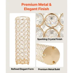 VEVOR 16 PCS Crystal Wedding Flower Vase, 10.24 in Tall Flower Table Centerpieces, Crystal Cylinder Banquet Vases Easy Installation, Versatile Arrangement Stand for Party Events Room Home Decor, Gold