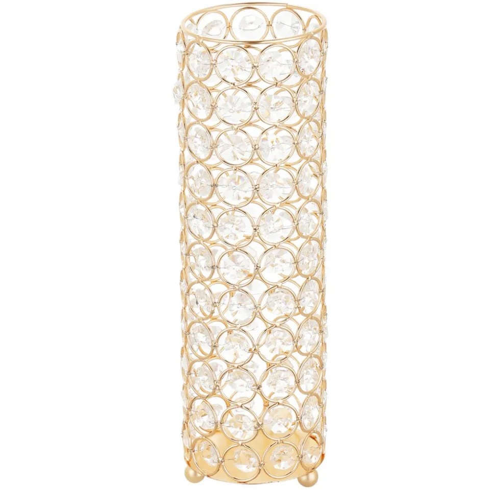 VEVOR 16 PCS Crystal Wedding Flower Vase, 10.24 in Tall Flower Table Centerpieces, Crystal Cylinder Banquet Vases Easy Installation, Versatile Arrangement Stand for Party Events Room Home Decor, Gold