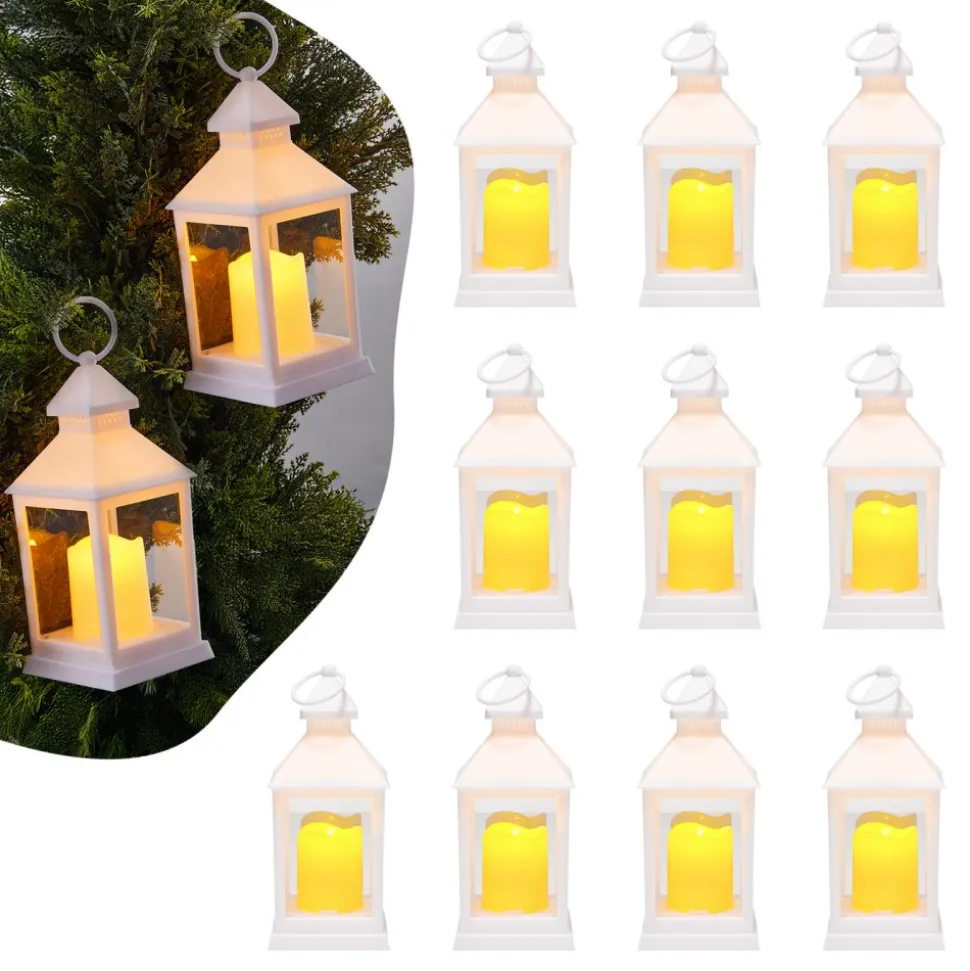 VEVOR 12 Pcs Decorative Candle Lantern, LED Electric Flameless Candle, Plastic LED Holder with Glass, Wall Hanging Indoor Porch Lanterns for Wedding Table Party Farmhouse Indoor Decor, White