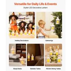 VEVOR 12 Pcs Decorative Candle Lantern, LED Electric Flameless Candle, Plastic LED Holder with Glass, Wall Hanging Indoor Porch Lanterns for Wedding Table Party Farmhouse Indoor Decor, White
