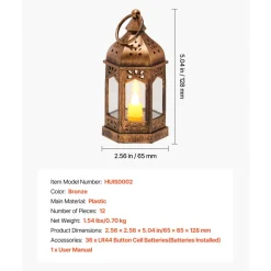 VEVOR 12 Pcs Decorative Candle Lantern, LED Electric Flameless Candle, Plastic LED Holder with Glass, Wall Hanging Indoor Porch Lanterns for Wedding Table Party Farmhouse Indoor Decor, Bronze