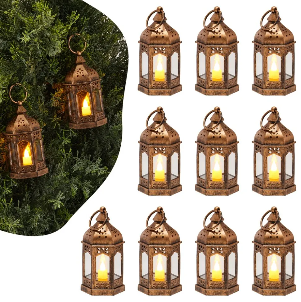 VEVOR 12 Pcs Decorative Candle Lantern, LED Electric Flameless Candle, Plastic LED Holder with Glass, Wall Hanging Indoor Porch Lanterns for Wedding Table Party Farmhouse Indoor Decor, Bronze