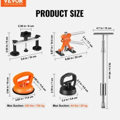 VEVOR 107 PCS Dent Removal Kit, Paintless Dent Repair Kit with Golden Lifter, Bridge Puller, Slide Hammer T-bar Dent Puller, Suction Cup Dent Puller for Auto Body Dents, Hail Damage, Door Ding