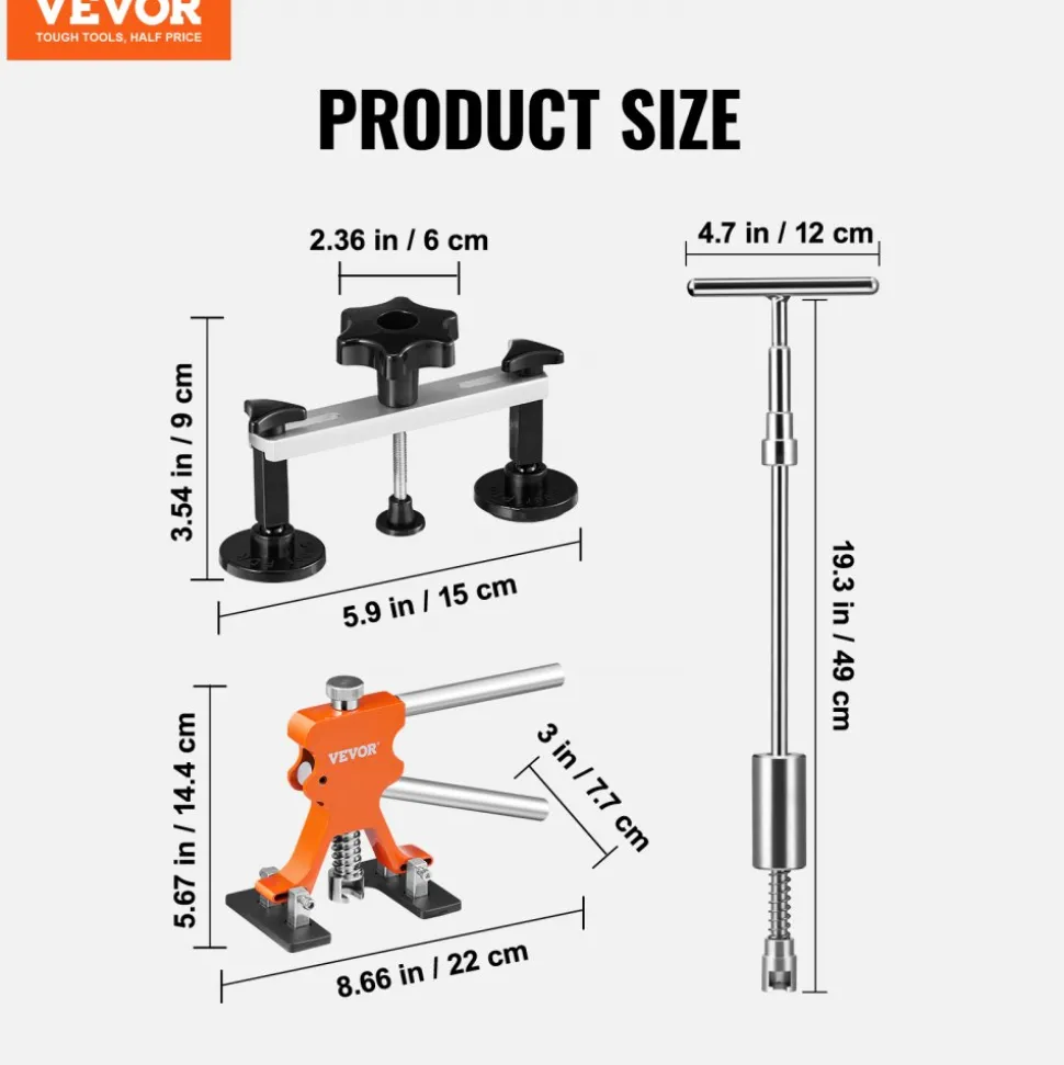 VEVOR 69 PCS Dent Repair Kit, Auto Car Body Paintless Dent Removal Tool Kit, Golden Lifter, Bridge Puller, Slide Hammer Tool Kit for Automobile Body, Washing Machine, Refrigerator