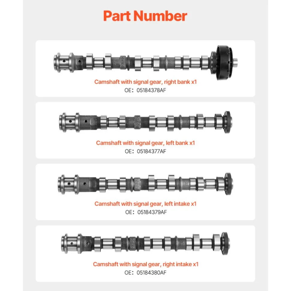 VEVOR 4Pcs Engine Camshaft Set, 05184378AF 05184377AF 05184379AF 05184380A, Fit 2011-2015 Dodge Durango, 2012-2016 Jeep Wrangler, 2014-2016 RAM Promaster 1500/2500/3500, 3.6L