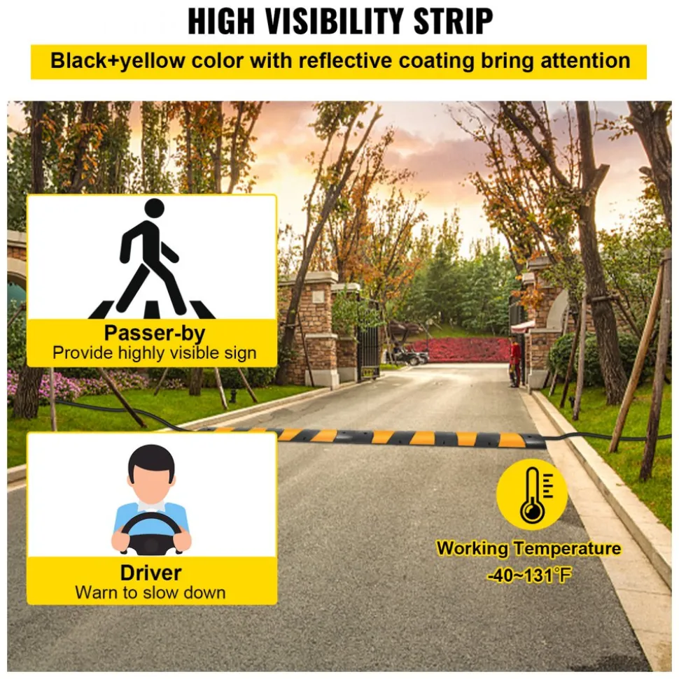 VEVOR 2pcs 6 Feet Rubber Speed Bump Driveway Modular Heavy Duty Speed Bumps 72.4 x 12 x 2.4 Inch Cable Protector Ramp for Garage Gravel Roads Asphalt Concrete