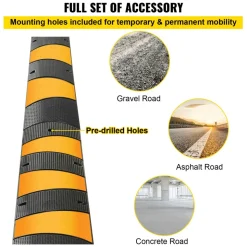 VEVOR 2pcs 6 Feet Rubber Speed Bump Driveway Modular Heavy Duty Speed Bumps 72.4 x 12 x 2.4 Inch Cable Protector Ramp for Garage Gravel Roads Asphalt Concrete