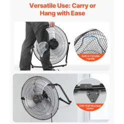 VEVOR 2 PCS Floor Fans, 3 Speeds High Velocity Heavy Duty 20 Inch Industrial Fan, 4800 CFM 360° Adjustable Tilt 21.33 ft/sec Airflow Large Metal Fan, for Gym, Home, Garage, Commercial Shop & Bedroom