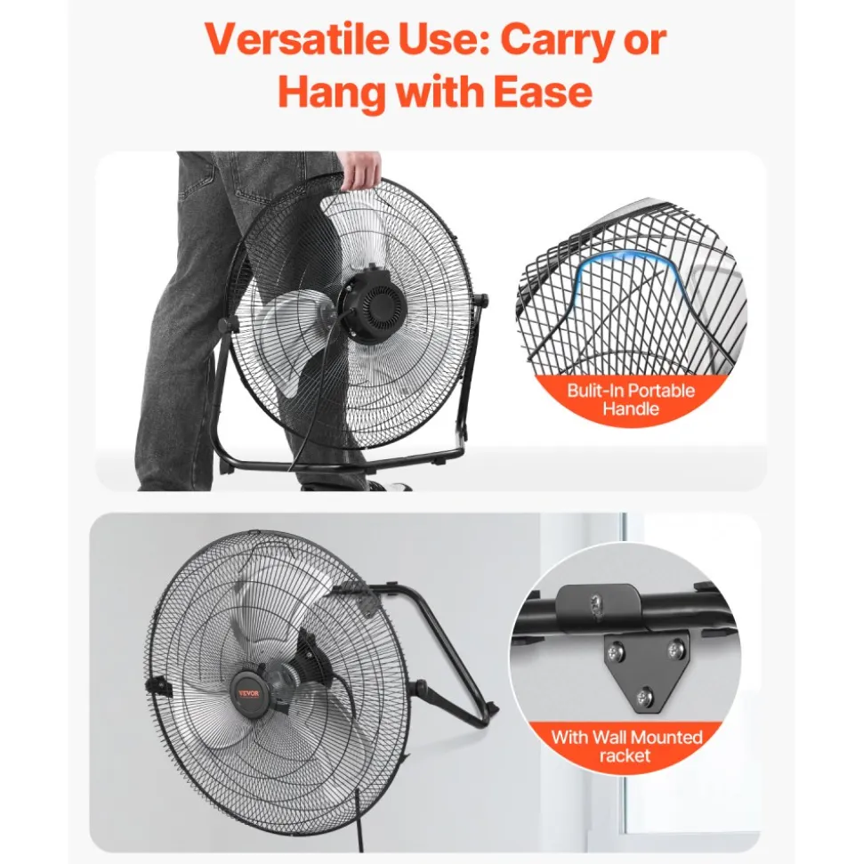VEVOR 2 PCS Floor Fans, 3 Speeds High Velocity Heavy Duty 20 Inch Industrial Fan, 4800 CFM 360° Adjustable Tilt 21.33 ft/sec Airflow Large Metal Fan, for Gym, Home, Garage, Commercial Shop & Bedroom