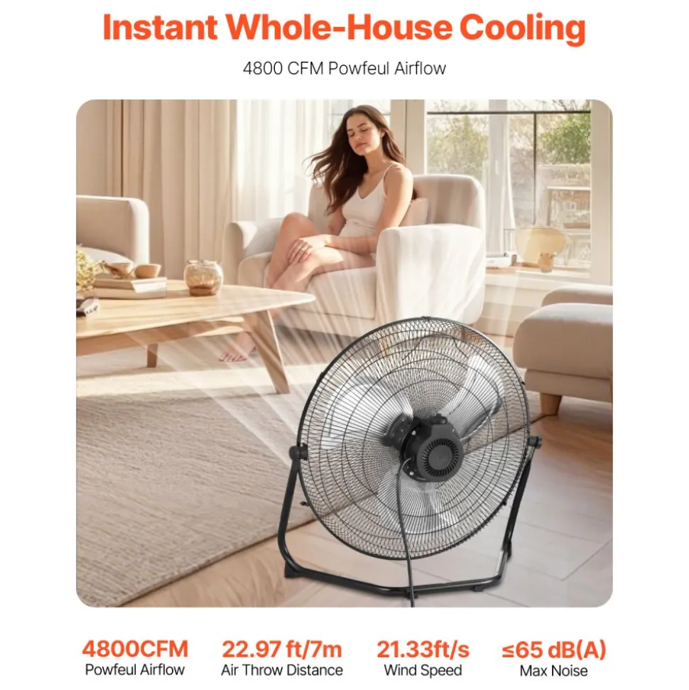 VEVOR 2 PCS Floor Fans, 3 Speeds High Velocity Heavy Duty 20 Inch Industrial Fan, 4800 CFM 360° Adjustable Tilt 21.33 ft/sec Airflow Large Metal Fan, for Gym, Home, Garage, Commercial Shop & Bedroom