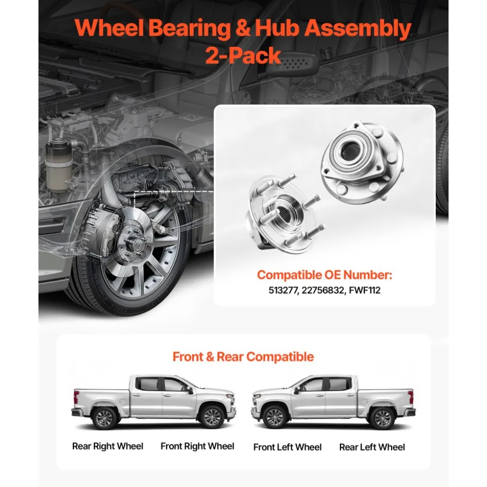 VEVOR 2PCS Front/Rear Wheel Bearing & Hub Assembly Fit for 2016-2017 Buick Enclave Convenience Leather Premium Sport Utility Chevy Traverse LS GMC Acadia OEM 513277, Wheel Bearing Hub Assembly Set