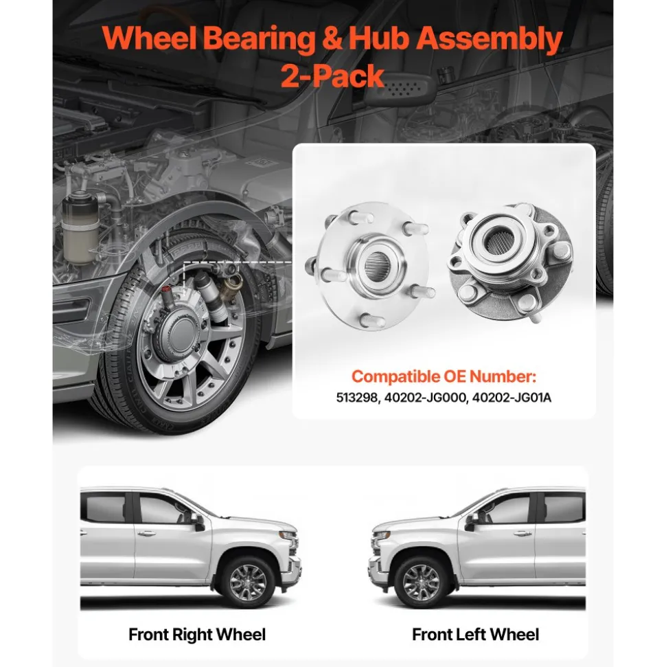 VEVOR 2PCS Front Wheel Bearing & Hub Assembly Fit for 2014-2015 Nissan Rogue Select S Sport Utility 2013 Advance 2012 Sentra SE-R Spec V Sedan 4-Door 2.5L OEM 513298, Wheel Bearing Hub Assembly Set
