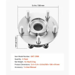 VEVOR 2PCS Front Wheel Bearing & Hub Assembly Fit for 2014-2015 Nissan Rogue Select S Sport Utility 2013 Advance 2012 Sentra SE-R Spec V Sedan 4-Door 2.5L OEM 513298, Wheel Bearing Hub Assembly Set