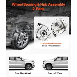 VEVOR 2PCS Front Wheel Bearing & Hub Assembly Fit for Chevy Silverado 1500 4WD 2013 Express 1500 GMC Savana 1500 Base Standard Cargo Van OEM 515036, Wheel Bearing Hub Assembly Set with ABS Sensor