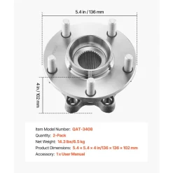 VEVOR 2PCS Front Wheel Bearing & Hub Assembly Fit for 2019 INFINITI QX50 Autograph Essential Luxe ProACTIVE Sport Utility Nissan Maxima Advance Sedan 4-Door OEM 513296, Wheel Bearing Hub Assembly Set