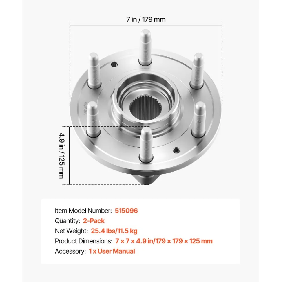 VEVOR 2PCS Front Wheel Bearing & Hub Assembly Fit for 2007-2013 Chevy Avalanche GMC Sierra 1500 Cadillac Escalade EXT 2007-2014 Tahoe OEM 515096, 6 Lugs with ABS Sensor, Wheel Bearing Hub Assembly Set