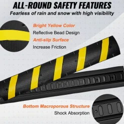 VEVOR 2PCs 6 ft/72'' Rubber Speed Hump, 2 Channel, 22000 lbs Capacity Heavy Duty Traffic Speed Bump, with High Reflective Yellow Strip 8 Expansion Screws and 1 Drill, for Asphalt Concrete Gravel Roads