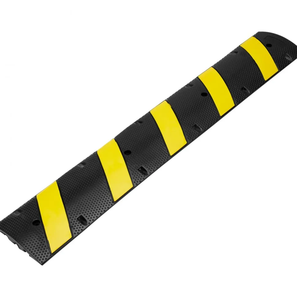 VEVOR 2PCs 6 ft/72'' Rubber Speed Hump, 2 Channel, 22000 lbs Capacity Heavy Duty Traffic Speed Bump, with High Reflective Yellow Strip 8 Expansion Screws and 1 Drill, for Asphalt Concrete Gravel Roads