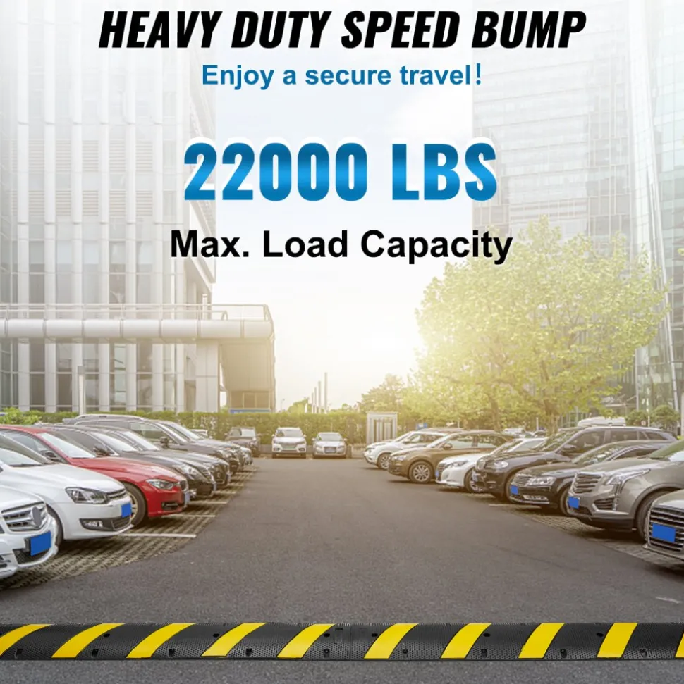 VEVOR 2PCs 6 ft/72'' Rubber Speed Hump, 2 Channel, 22000 lbs Capacity Heavy Duty Traffic Speed Bump, with High Reflective Yellow Strip 8 Expansion Screws and 1 Drill, for Asphalt Concrete Gravel Roads