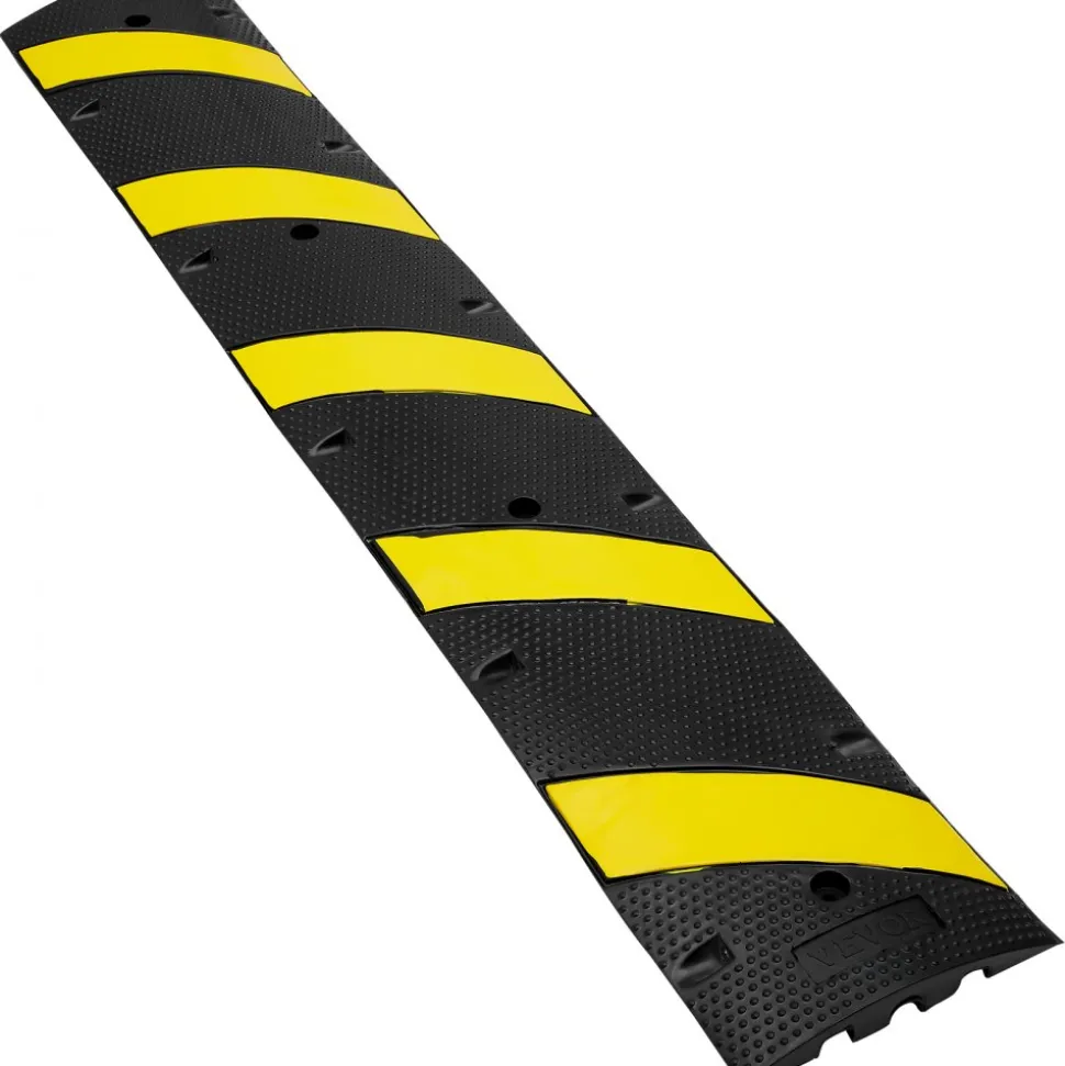 VEVOR 2PCs 6 ft/72'' Rubber Speed Hump, 2 Channel, 22000 lbs Capacity Heavy Duty Traffic Speed Bump, with High Reflective Yellow Strip 8 Expansion Screws and 1 Drill, for Asphalt Concrete Gravel Roads