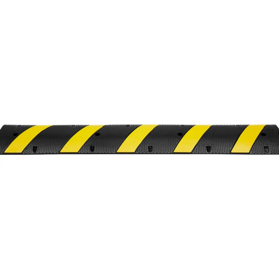 VEVOR 2PCs 6 ft/72'' Rubber Speed Hump, 2 Channel, 22000 lbs Capacity Heavy Duty Traffic Speed Bump, with High Reflective Yellow Strip 8 Expansion Screws and 1 Drill, for Asphalt Concrete Gravel Roads