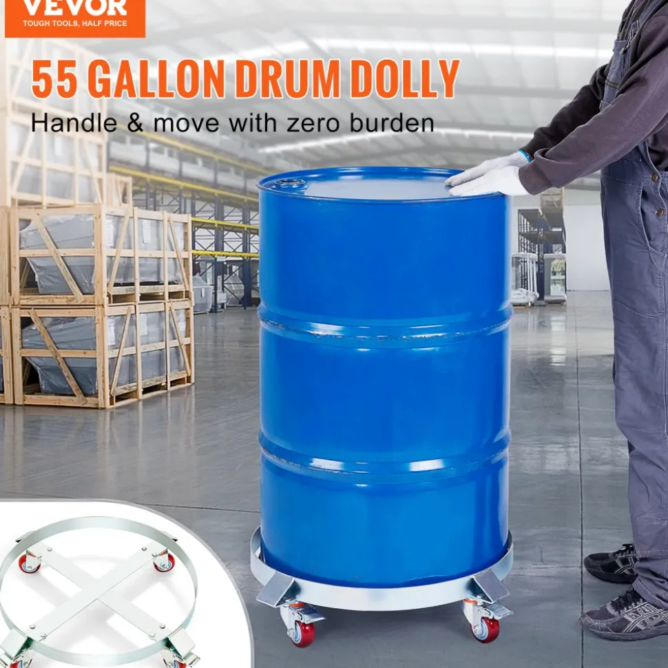 VEVOR 2PCS 55 Gallon Heavy Duty Drum Dolly, 1000 lbs Load Capacity, Barrel Dolly Cart Drum Caddy, Non Tipping Hand Truck Capacity Dollies with Steel Frame 4 Swivel Casters Wheel, for Drum Handling