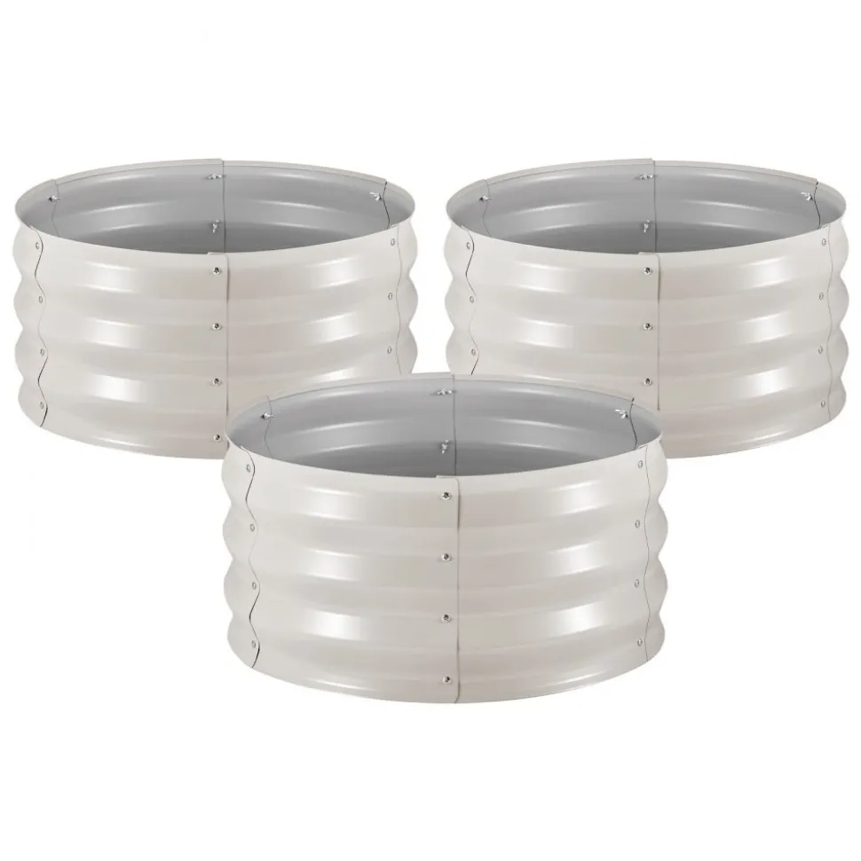 VEVOR 3 Pcs Galvanized Raised Garden Beds, 2 x 2 x 1 ft, Round Metal Planter Boxes Kit Outdoor, Bottomless Elevated Garden Boxes with Gloves, Alu-Zinc, for Planting Flowers Vegetables Herbs, Beige