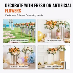 VEVOR 4PCS Gold Metal Column Wedding Flower Stand, 23.6inch High With Metal Laminate, Vase Geometric Centerpiece Stands, Cylindrical Floral Display Rack for Events Reception, Party Road Leads