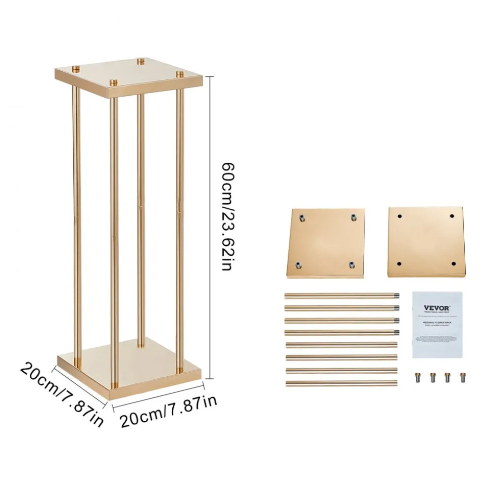 VEVOR 4PCS Gold Metal Column Wedding Flower Stand, 23.6inch High With Metal Laminate, Vase Geometric Centerpiece Stands, Cylindrical Floral Display Rack for Events Reception, Party Road Leads