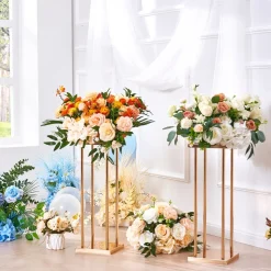 VEVOR 4PCS Gold Metal Column Wedding Flower Stand, 23.6inch High With Metal Laminate, Vase Geometric Centerpiece Stands, Cylindrical Floral Display Rack for Events Reception, Party Road Leads