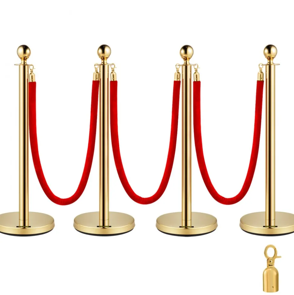 VEVOR 4PCS Gold Stanchion Posts Queue, 38 Inch Red Velvet Rope, Crowd Control Barriers Queue Line Rope, Barriers for Party Supplies
