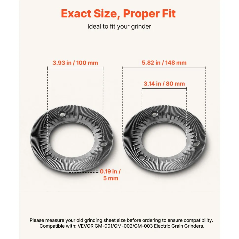 VEVOR 2PCS Grinding Sheets for Electric Grain Mill Grinder, Cast Iron Dry Grinding Discs, Replacement Grinding Plates Compatible with VEVOR GM-001, GM-002, GM-003 Corn Spice Mill Grinder