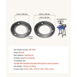 VEVOR 2PCS Grinding Sheets for Electric Grain Mill Grinder, Cast Iron Dry Grinding Discs, Replacement Grinding Plates Compatible with VEVOR GM-001, GM-002, GM-003 Corn Spice Mill Grinder