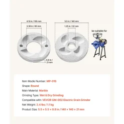 VEVOR 2PCS Grinding Sheets for Electric Grain Mill Grinder, Marble Dry & Wet Grinding Discs, Replacement Grinding Plates Compatible with VEVOR GM-002 Corn Spice Mill Grinder