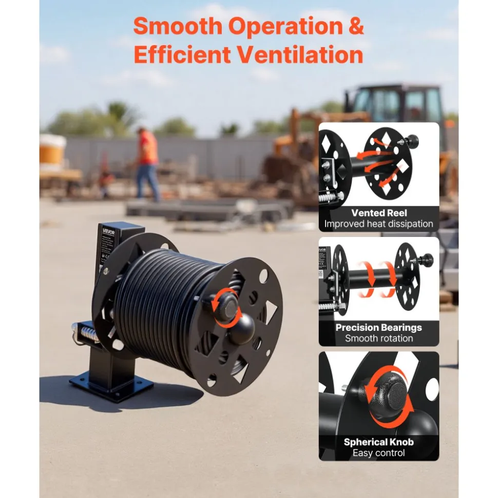 VEVOR 2PCS Heavy Duty Welding Cable Reels, Welding Cable Lead Reels for 150FT 1/0 & 125FT 2/0 Cable, Powder-Coated Steel Reel with Locking Pin for Service Trucks, Fleet Maintenance, Jobsites