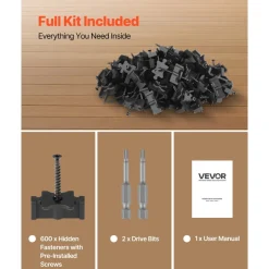 VEVOR 600PCS Hidden Deck Fasteners for Composite Decking Board, Universal Composite T Clips & Plastic Hidden Fasteners with Metal Screws,Polypropylene PP Clips Works with 0.26 inch Gaps, Black